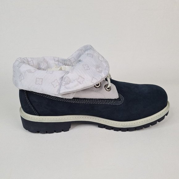 Timberland Roll Top Boys Boots Waterproof Navy Leather Winter New - Picture 3 of 12